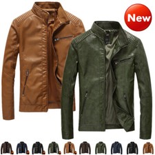 NUOVO cappotto giacca moto uomo pelle PU lavata zip slim fit motociclista