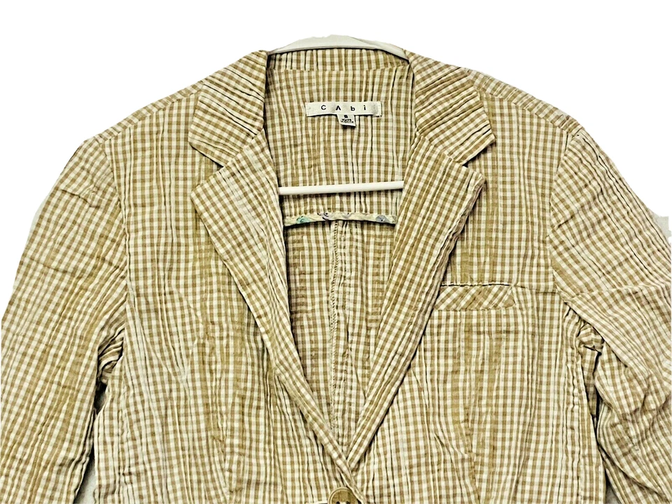 CAbi Jacket Womens Small Long Sleeve Button Up Collar Linen Beige - Image 2 of 4