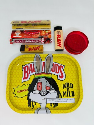 Smoking Rolling Tray Geschenkset - Bugs Backwood Metall Tablett RAW Grinder Cyclone Xmas
