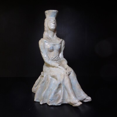 Skulptur Statue Frau Keramik Fayence Barbotine Vintage Art Déco Frankreich N7842