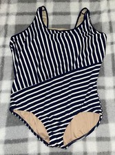 Lands' End One Piece Swimsuit Navy Blue/White Striped Built In Bra SZ 24W
