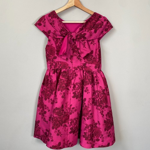 Baker by Ted Baker Girls Size 14 Short Sleeve Bow Fit & Flare Floral Dress Pink - Picture 8 of 14