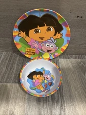 Excellent Vintage Zak Dora the Explorer Melamine Kids Dinnerware Bowl and Plate