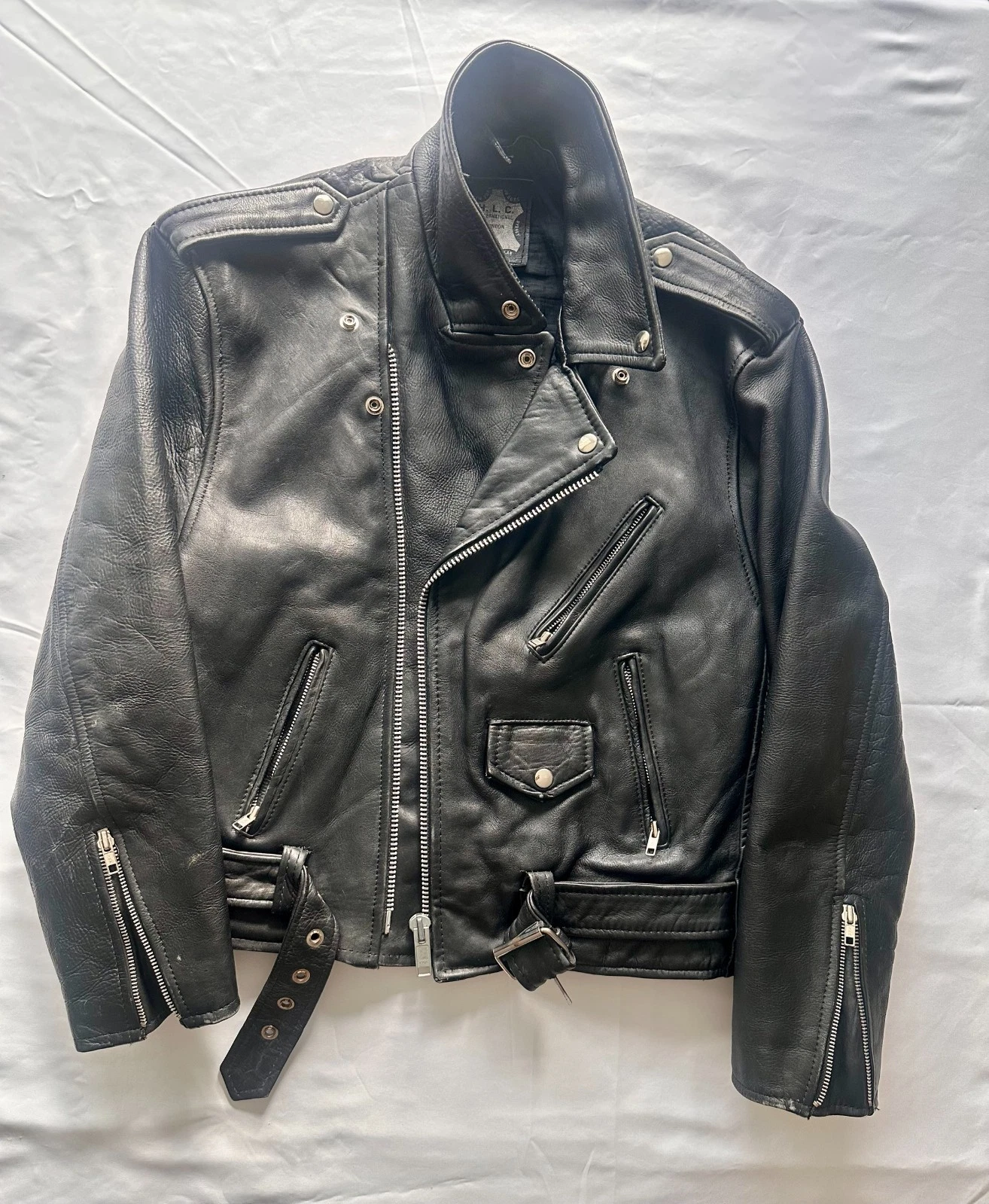 Vintage 90s Black Leather Biker Motorcycle Jacket Camden London Punk Belted HLC - product detail image 19