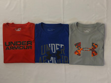 LOT OF 3 BOYS UNDER ARMOUR S/S SHIRTS, RED/GREY/NAVY, SIZE YOUTH X-LARGE
