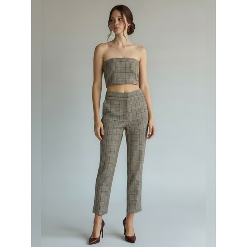 Sandro Stainy crop checked woven pants Plaid quiet luxury old money minimal 34