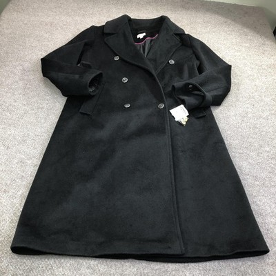 CeCe Maxi Coat Womens XL Black Double Breasted Criss Cross Back Belted Tab