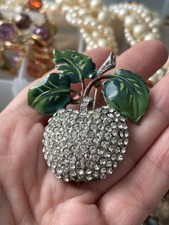 Spilla Coro Mela Verde con Strass Vintage Rara Bellissima ��