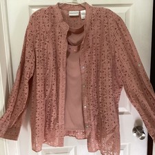 Alfred Dunner Pink Blush Lace Long Sleeve 2 Piece Top Set 18 EUC