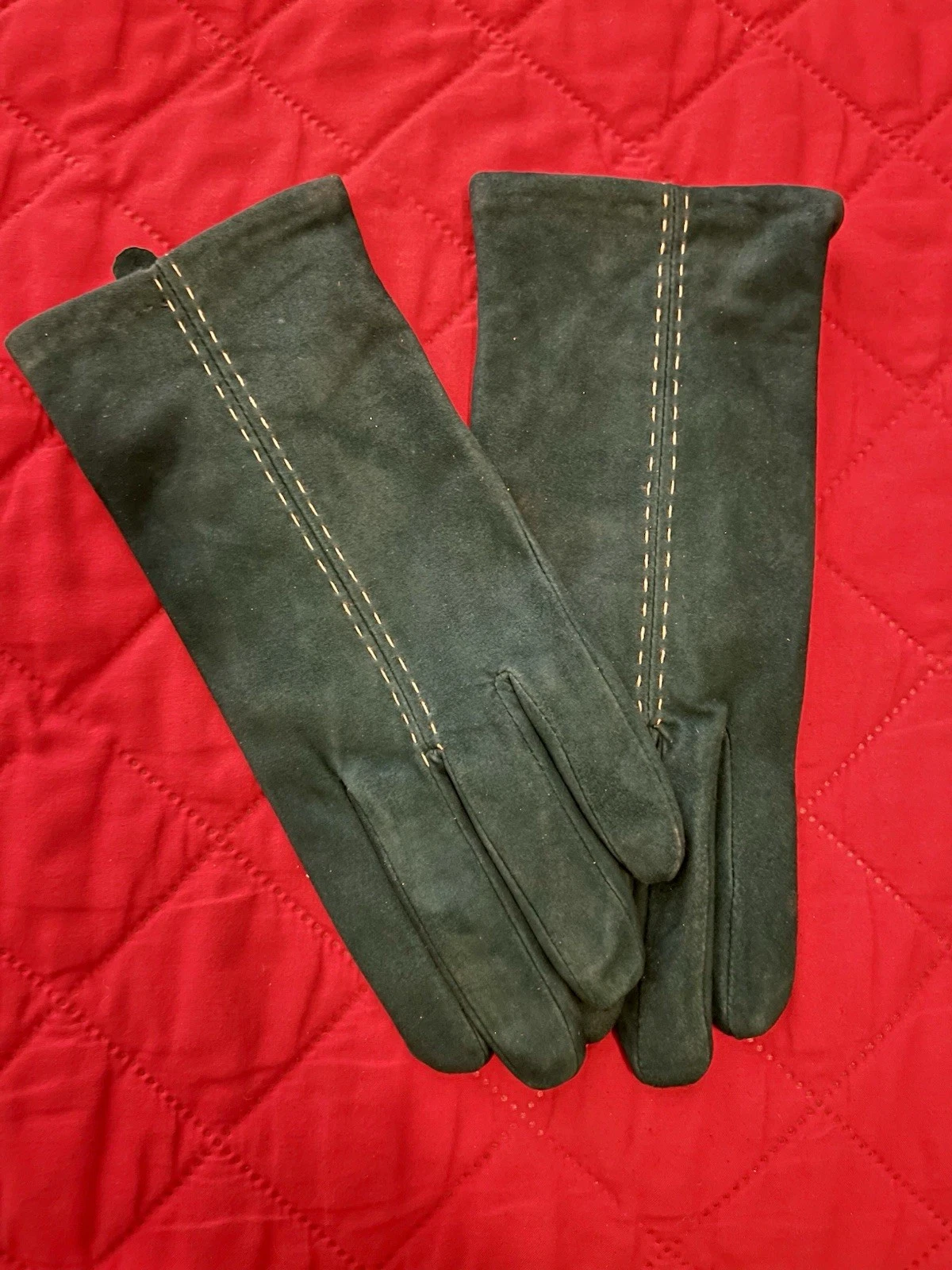 Elegant Lauer 100% Leather Forest Green Size 7.5 Driving Gloves, Polyester Lin.
