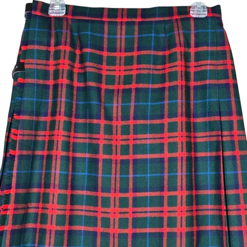 LL Bean Wool Tartan Kilt Womens 14 Petite Green Red Plaid Pleated Scotland Skirt - Picture 12 of 15