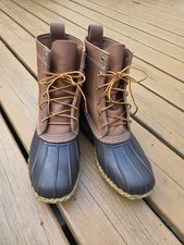 LL Bean Men  s 8M ID 175052 Waterproof Duck Boots Brown Grain- Leather USA
