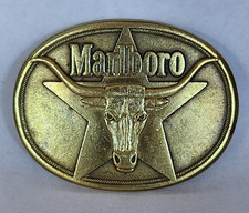 Vintage 1987 Marlboro Steer Solid Brass Philip Morris Belt Buckle Great Cond.