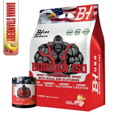 Gorilla Isolate Whey 2kg BananeErdbeere Muscle Growth+FREE BCAA Black Hammer USA