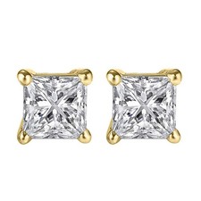 Genuine 14k Yellow Gold CZ 7mm Square Solitaire Screwback Safety Earring Studs