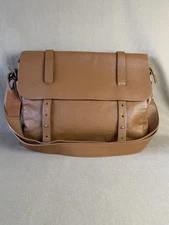 PELL ITALY LEATHER MESSENGER BAG Unisex Camel Color With Adjustable Strap