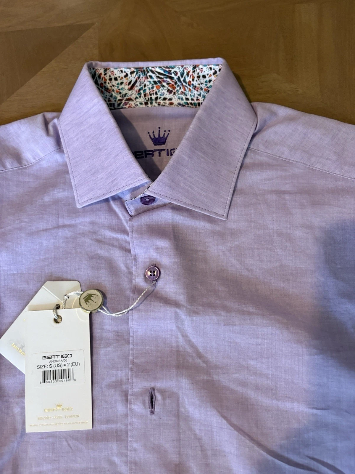 BERTIGO Cotton Linen Lilac Button Front Short Sleeve Shirt S Summer Lightweight