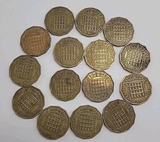1953 - 1967 Set of 15 Queen Elizabeth II Circulated UK Three Pence 3d coin coins