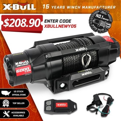 X-BULL Electric Winch 6000lbs 12V Synthetic Rope Towing ATV UTV BOAT Trailer