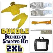 Bee Keeper Starter Kit Bundle with Bee Suit, Gloves, Hive Tool & Brush - 2XL