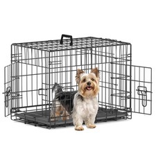 Piskyet 24 Inch Double Door Small Dog Crate with Divider Panel and Leak- Proo...
