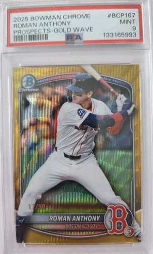 2025 Bowman Chrome #BCP-167 Roman Anthony Gold Wave Refractor /50 PSA9 🔥🔥