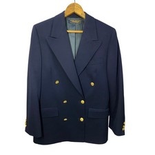 VTG Brooks Brothers Navy Blue Wool Double Breasted Blazer Gold Buttons 18x27.5