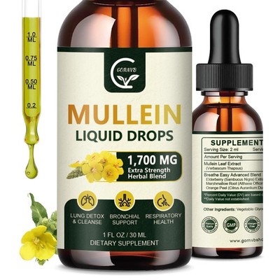 Mullein Drops 2 Pack - 4 in 1 Extract with Elderberry, Marshmallow Root, 1 Fl