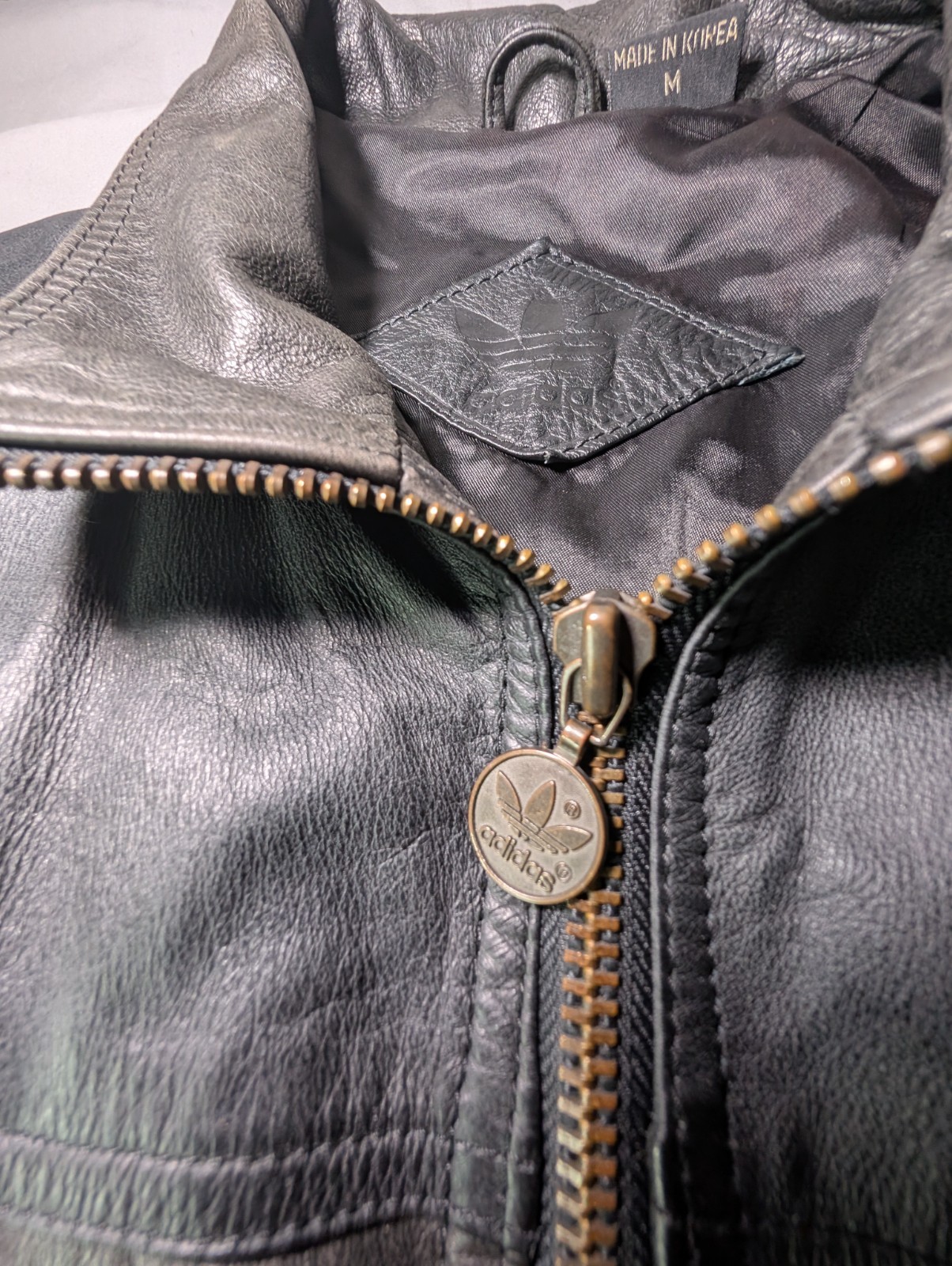 Vintage Adidas Leather A-15 Bomber Jacket Size Medium 80s 90s Run DMC Style image 3