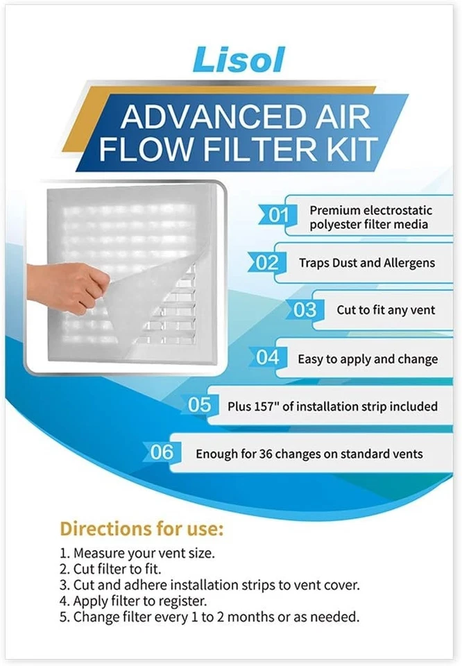 36+ Filtros electrostáticos de ventilación de aire - 98"" x 18"" con cinta para una fácil instalación Foto 4 de 4
