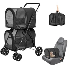 Double Pet Stroller for Dogs and Cats with 2 Detachable Carrier, Quick