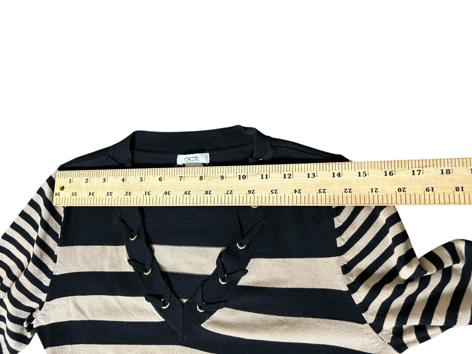 Cache Form Fitted Top Size Medium Black Beige 3/4… - image 8