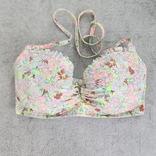 Victoria's Secret Bikini Top Size 34 DD Floral Ruffled Halter Tie Lightly Lined