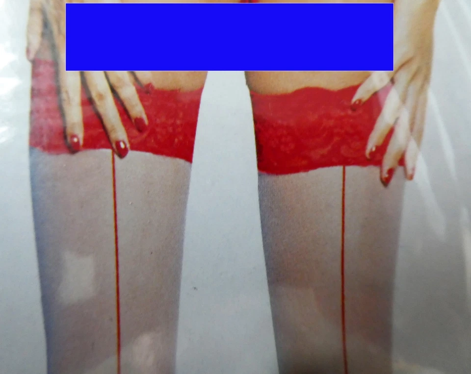 Leg Avenue Sheer White Seamed Stockings: Red Lace Contrast Tops, Seams and Bows - Image 4 of 4