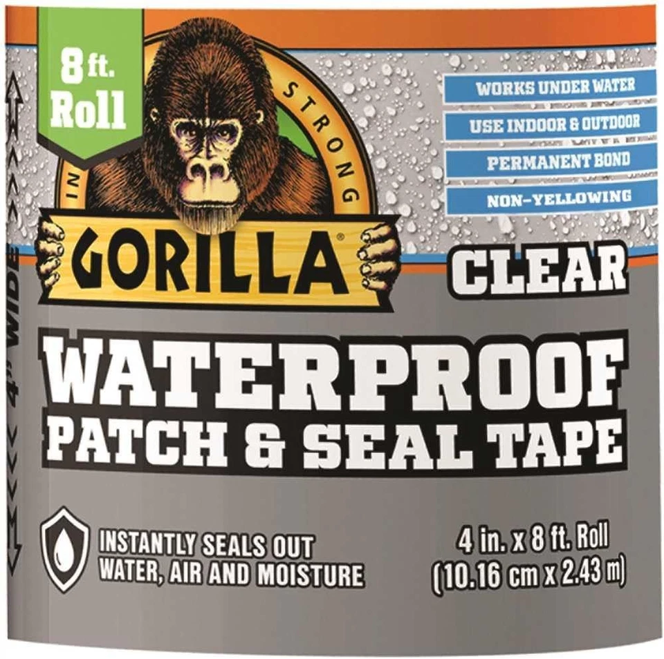 GORILLA GLUE Gorilla Waterproof Patch & Seal Tape, 4" x 8', Clear, (Pack of 1)