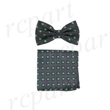 Men's Pre-tied Bow Tie  hankie set Black Green plaids  checkers formal prom