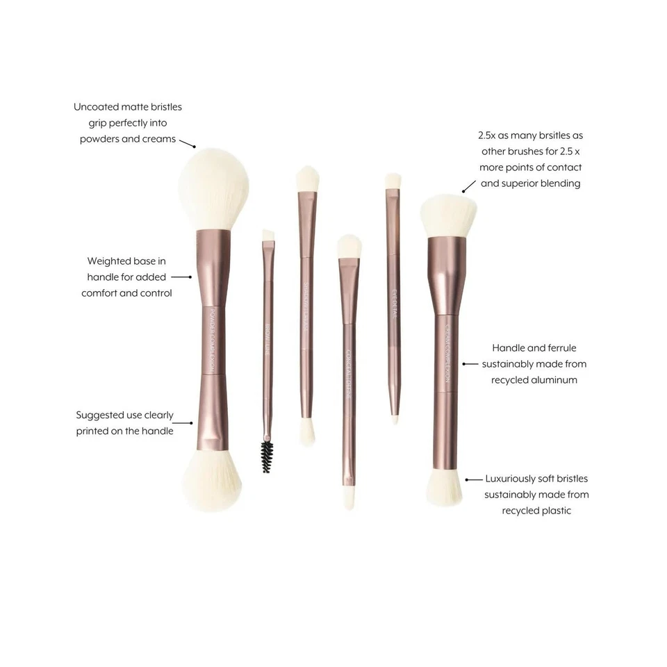 Набор кистей для макияжа Sustainable Luxury 6 Dual-Ended с дорожным чехлом для полноценного... - Изображение 4 из 4