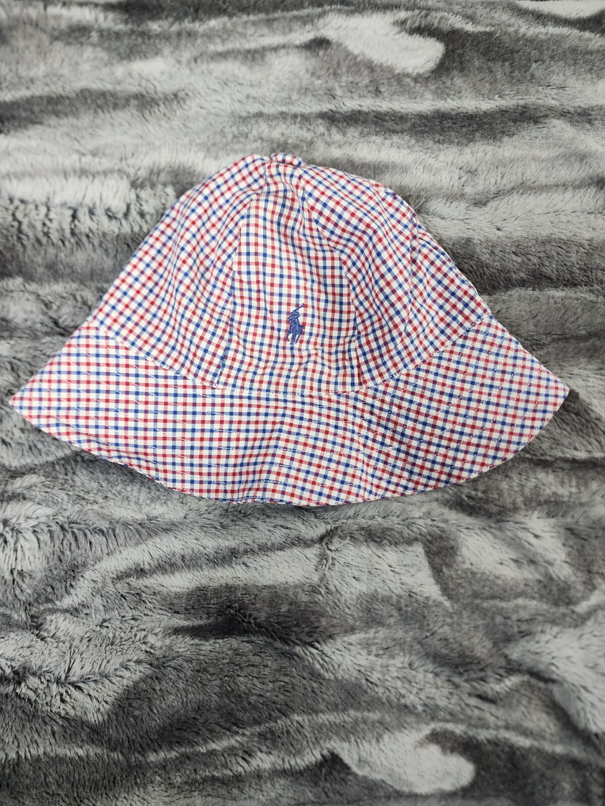 Cappello Ralph Lauren Blue Label rosso micro check spiaggia secchiello taglia S nero pony