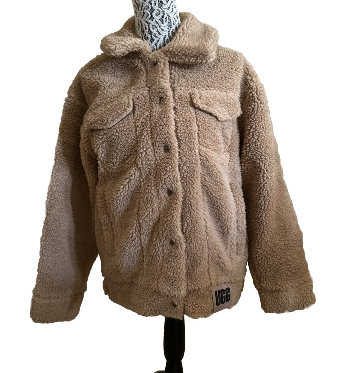 UGG WOMEN FRANKIE SHERPA TRUCKER CAMEL PLUSH FLEECE OVERSIZED