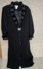 Tally Taylor Women’s Coat 16 Black Full Length evening cocktail faux fur jewels 