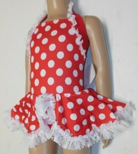 Girls red dance costume halter style white dot lace trim Tap Size 4C
