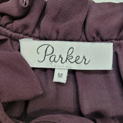 Parker Blouse Women Medium Eggplant 100% Silk Cold Shoulder Romantic Old Money - Picture 9 of 10