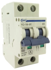 YuCo YC-16-2C Miniature Din Rail Circuit Breaker C-Curve 16-Amp 2P 480VAC 220VDC