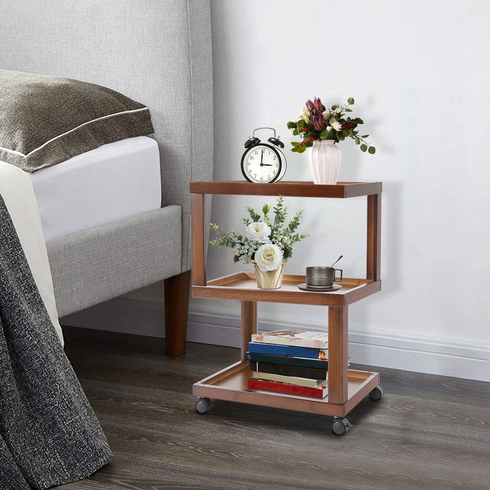 End Table 3-Tier Wood Nightstand End Table for Small Spaces with Open Storage - Image 2 of 4