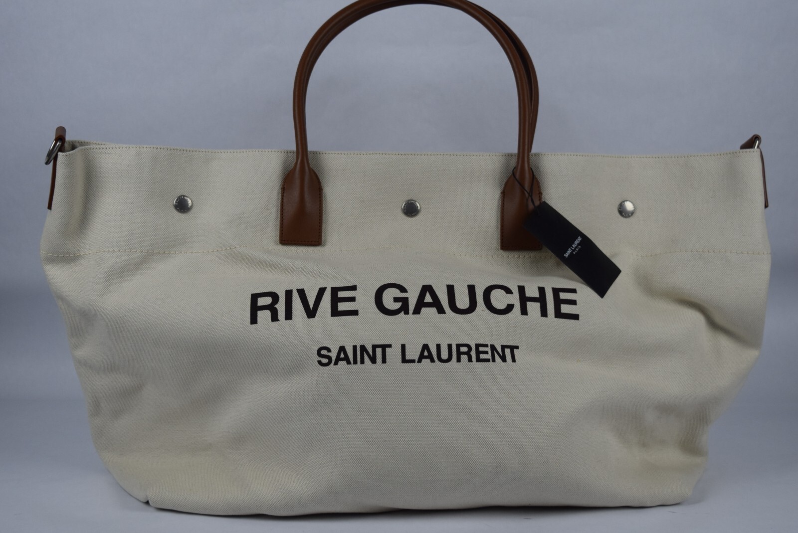 Nuovo con etichetta! Autentica borsa tote YSL Saint Laurent grande Rive Gauche maxi tela panna