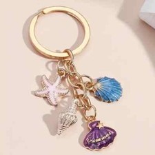 Starfish Conch Keychain Cute Summer Key Ring Purse Bag Backpack Car Key Charm