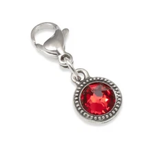 July Birthstone Clip-On Charm, Light Siam Red European Crystal + Lobster Clasp