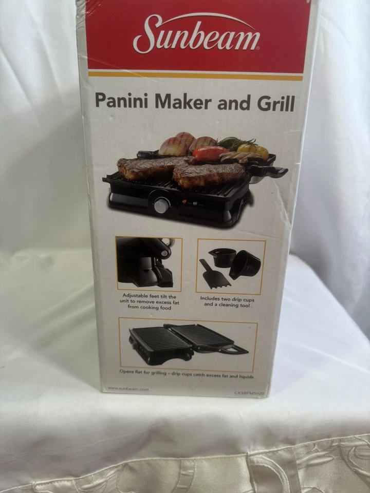 Sunbeam Panini Fabricante Y Parrilla Nueva Caja Abierta Ajustable Placa Superior Temperatura Y Pies Foto 3 de 4
