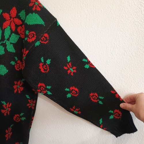 Vintage 80s GFC Sweater Red Rose Floral Sparkle USA Acrylic Christmas Size M? - Picture 5 of 6