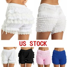 Women's Tiered Ruffle Bloomers Layered Pumpkin Shorts Lace Trim Pettipants